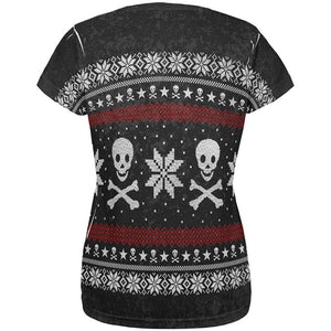 Ugly Christmas Sweater Pirate Skull and Crossbones All Over Womens T Shirt