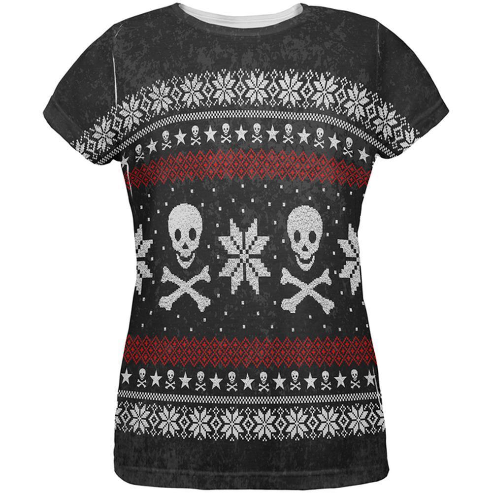 Ugly Christmas Sweater Pirate Skull and Crossbones All Over Womens T Shirt