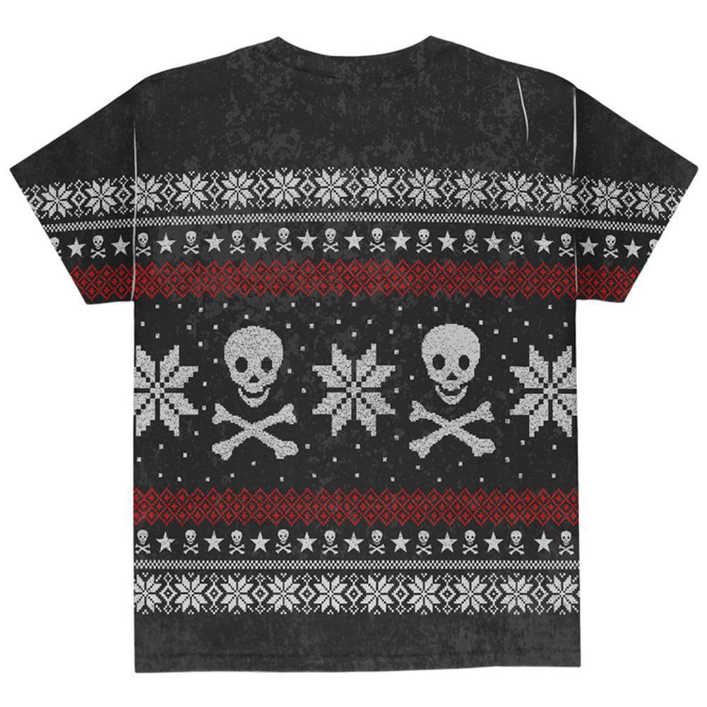 Ugly Christmas Sweater Pirate Skull and Crossbones All Over Youth T Shirt