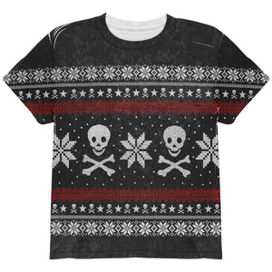 Ugly Christmas Sweater Pirate Skull and Crossbones All Over Youth T Shirt