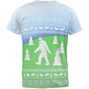 Ugly Christmas Sweater Bigfoot Sasquatch Yeti All Over Mens T Shirt