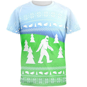 Ugly Christmas Sweater Bigfoot Sasquatch Yeti All Over Mens T Shirt
