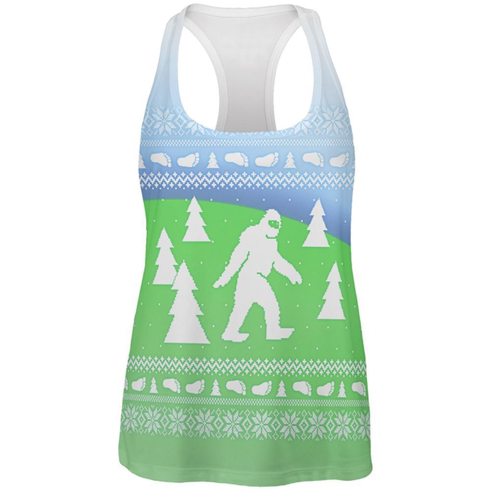 Ugly Christmas Sweater Bigfoot Sasquatch Yeti All Over Womens Work Out Tank Top