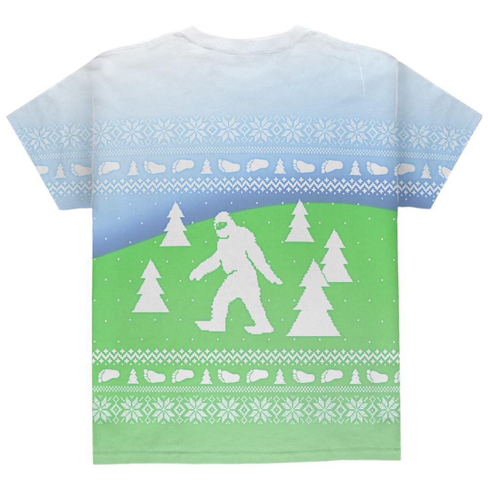 Ugly Christmas Sweater Bigfoot Sasquatch Yeti All Over Youth T Shirt