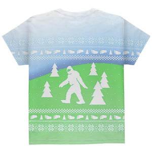 Ugly Christmas Sweater Bigfoot Sasquatch Yeti All Over Youth T Shirt