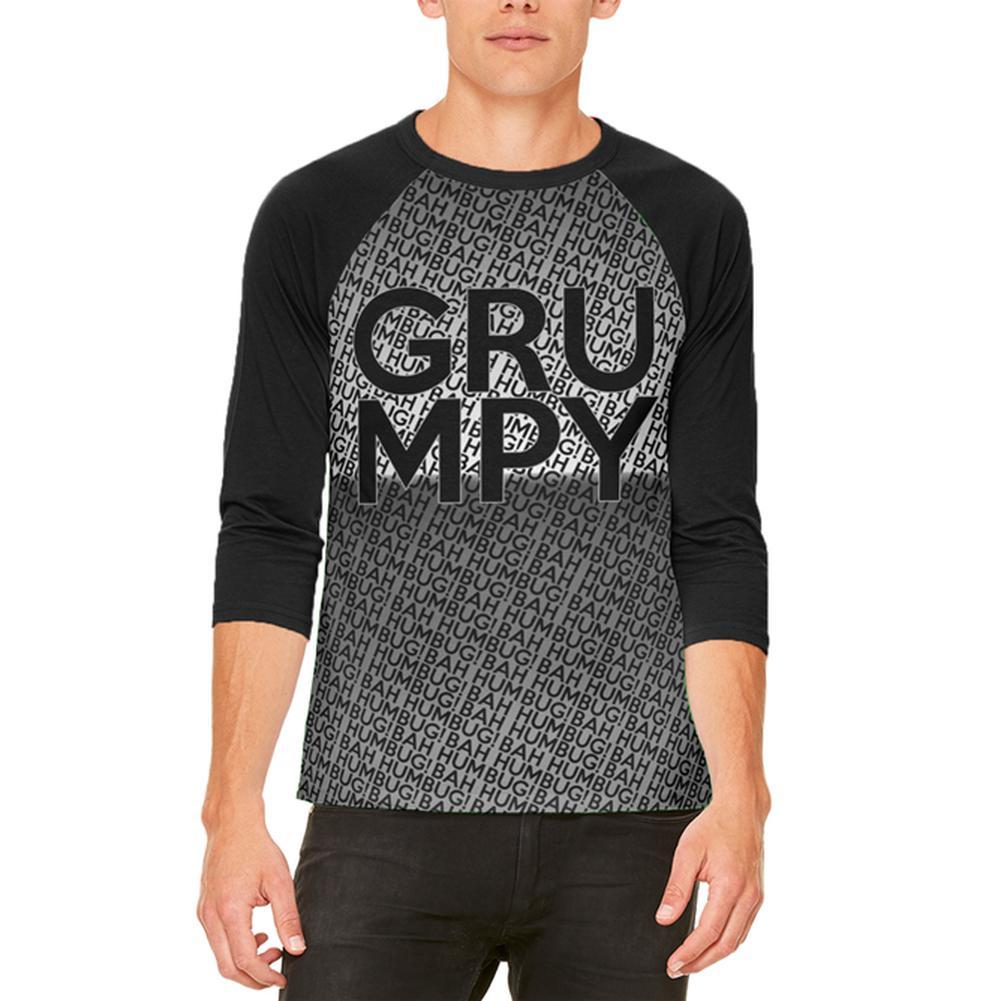 Christmas Grumpy Bah Humbug Pattern Mens Raglan T Shirt