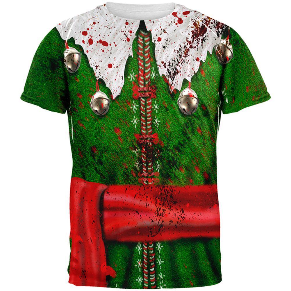 Christmas Zombie Attack Survivor Elf Costume All Over Mens T Shirt