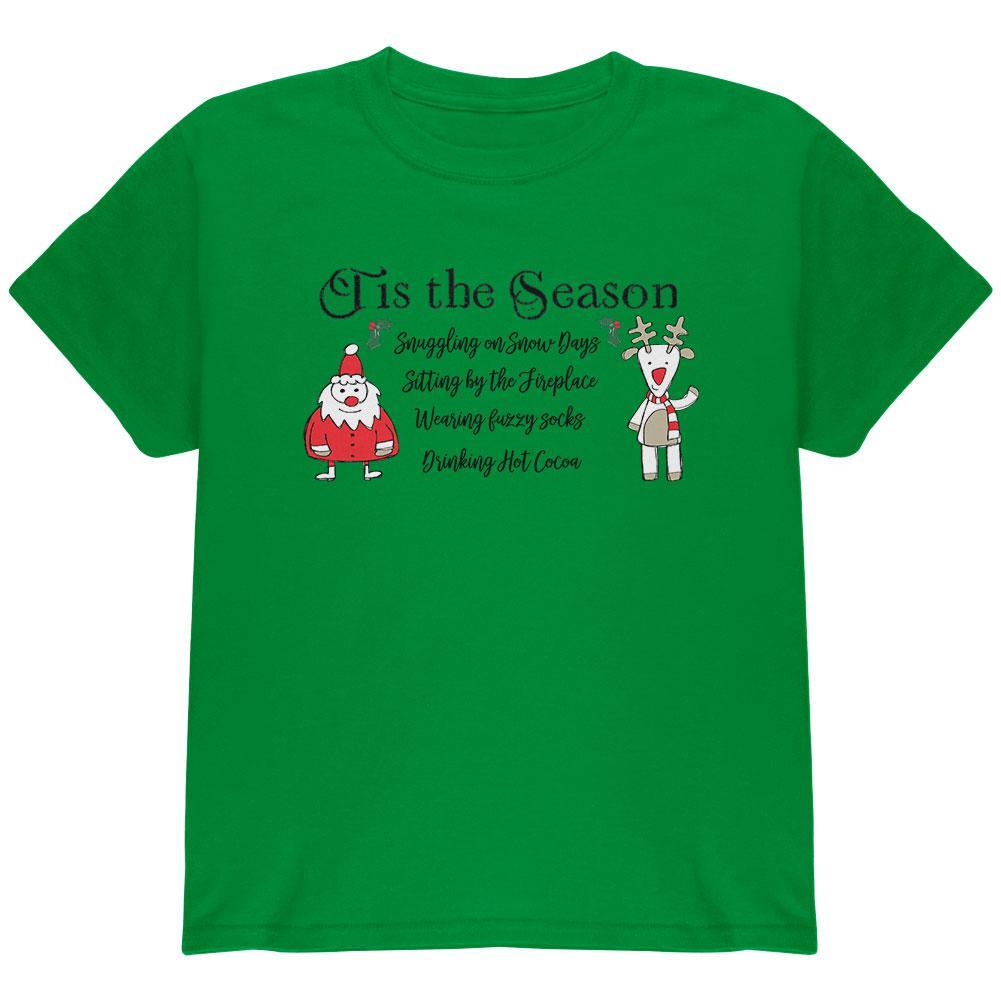 Tis the Season Fireplace Fuzzy Socks Hot Cocoa Youth T Shirt