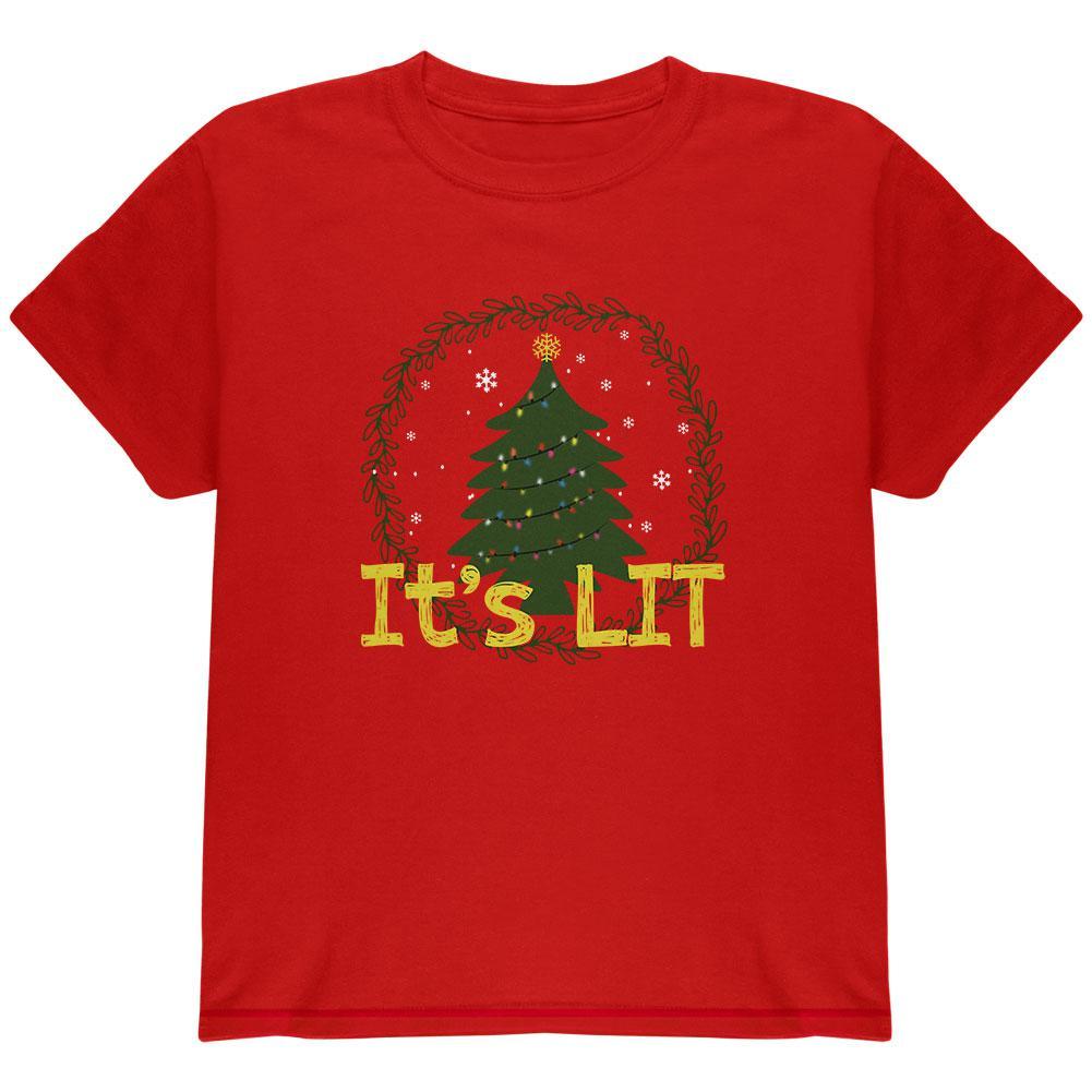 Christmas Tree It's Lit Youth T Shirt
