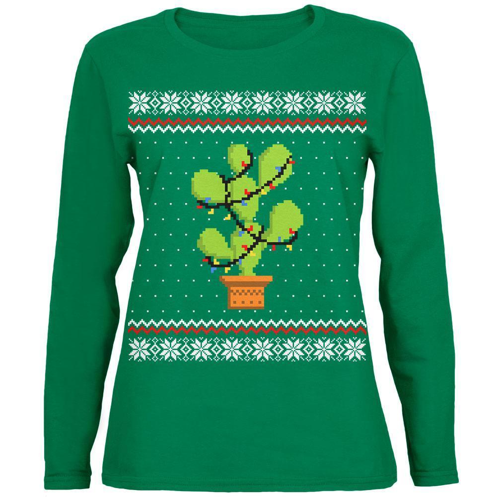 Cactus Prickly Pear Tree Ugly Christmas Sweater Womens Long Sleeve T Shirt