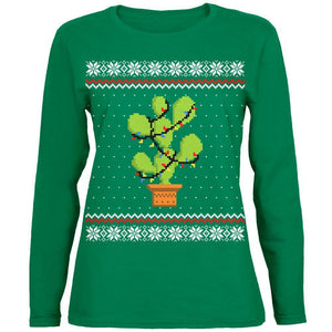 Cactus Prickly Pear Tree Ugly Christmas Sweater Womens Long Sleeve T Shirt