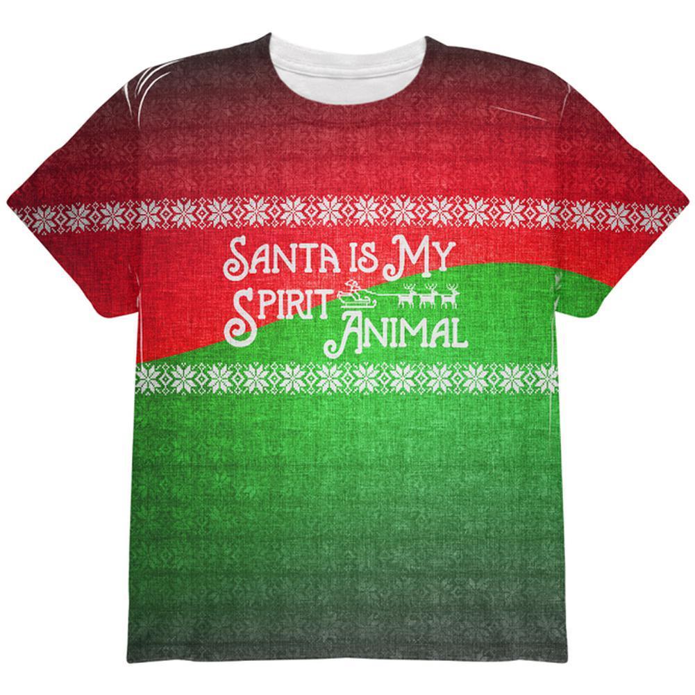 Christmas Santa is My Spirit Animal Sweater All Over Youth T Shirt