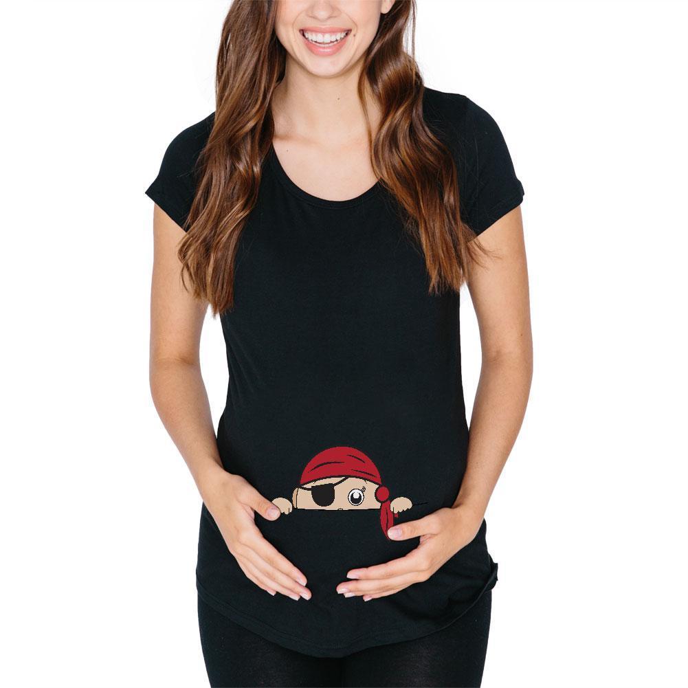 Halloween Peeking Baby Pirate Maternity Soft T Shirt