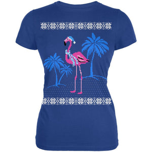 Flamingo Winter Ugly Christmas Sweater Juniors Soft T Shirt