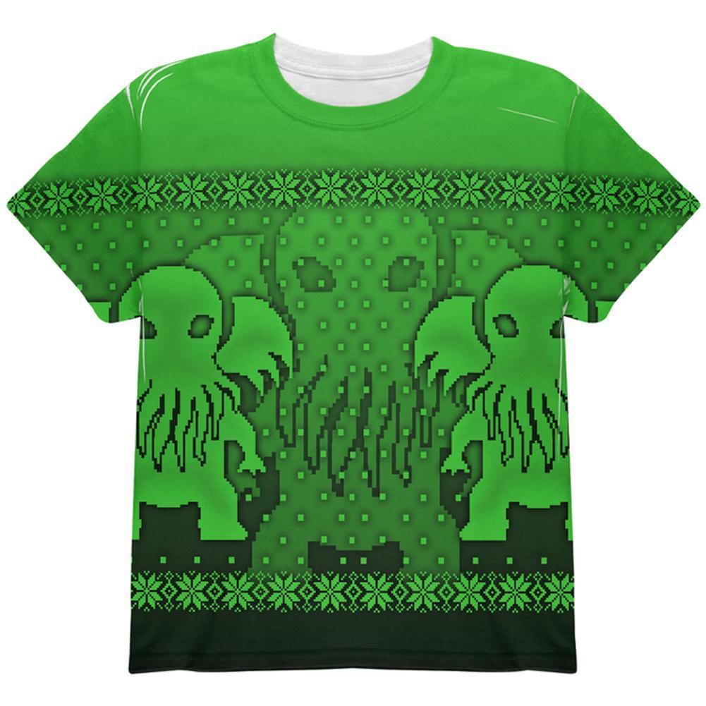 Ugly Christmas Sweater Big Cthulhu Greater Gods All Over Youth T Shirt