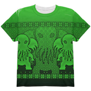 Ugly Christmas Sweater Big Cthulhu Greater Gods All Over Youth T Shirt