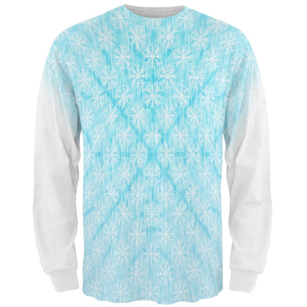 Christmas Viking Helm of Awe Snowflakes All Over Mens Long Sleeve T Shirt