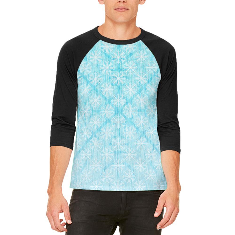 Christmas Viking Helm of Awe Snowflakes Mens Raglan T Shirt
