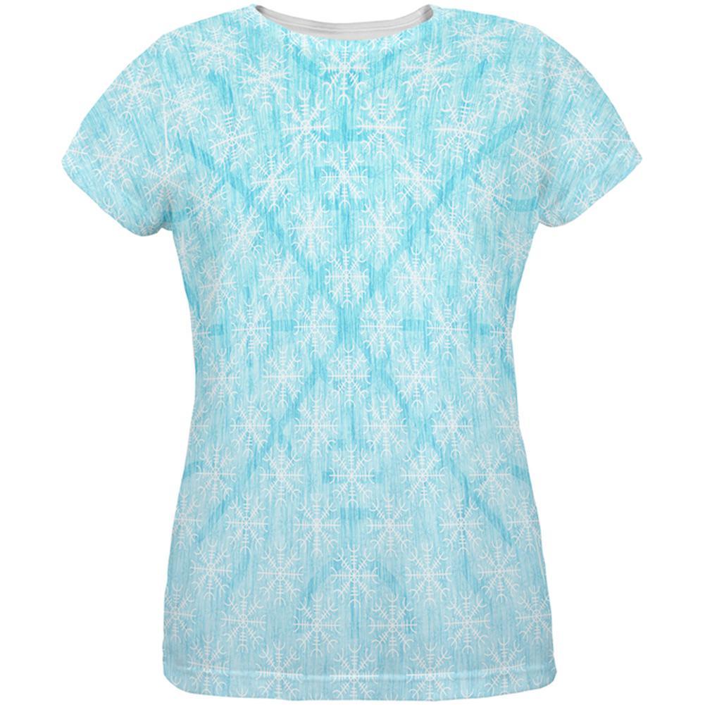 Christmas Viking Helm of Awe Snowflakes All Over Womens T Shirt