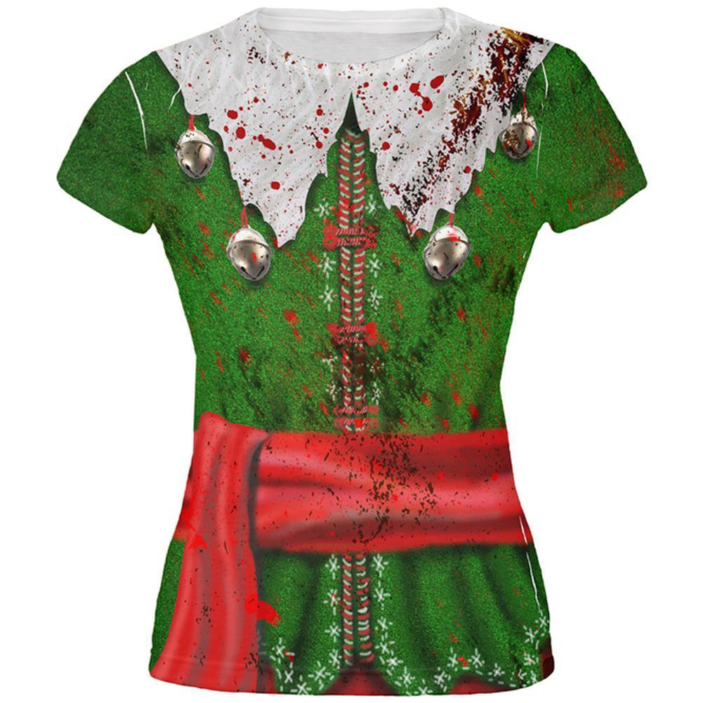 Christmas Zombie Attack Survivor Elf Costume All Over Juniors T Shirt