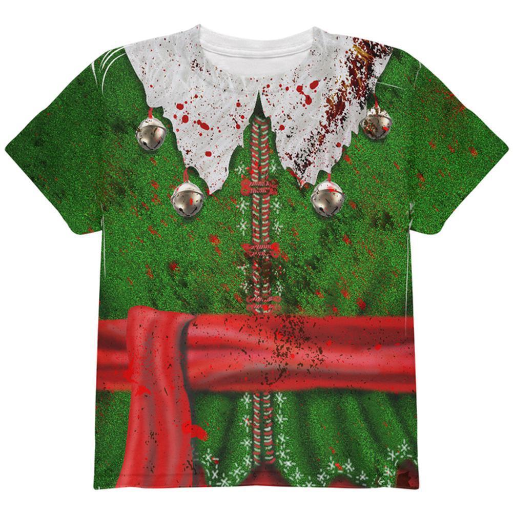 Christmas Zombie Attack Survivor Elf Costume All Over Youth T Shirt