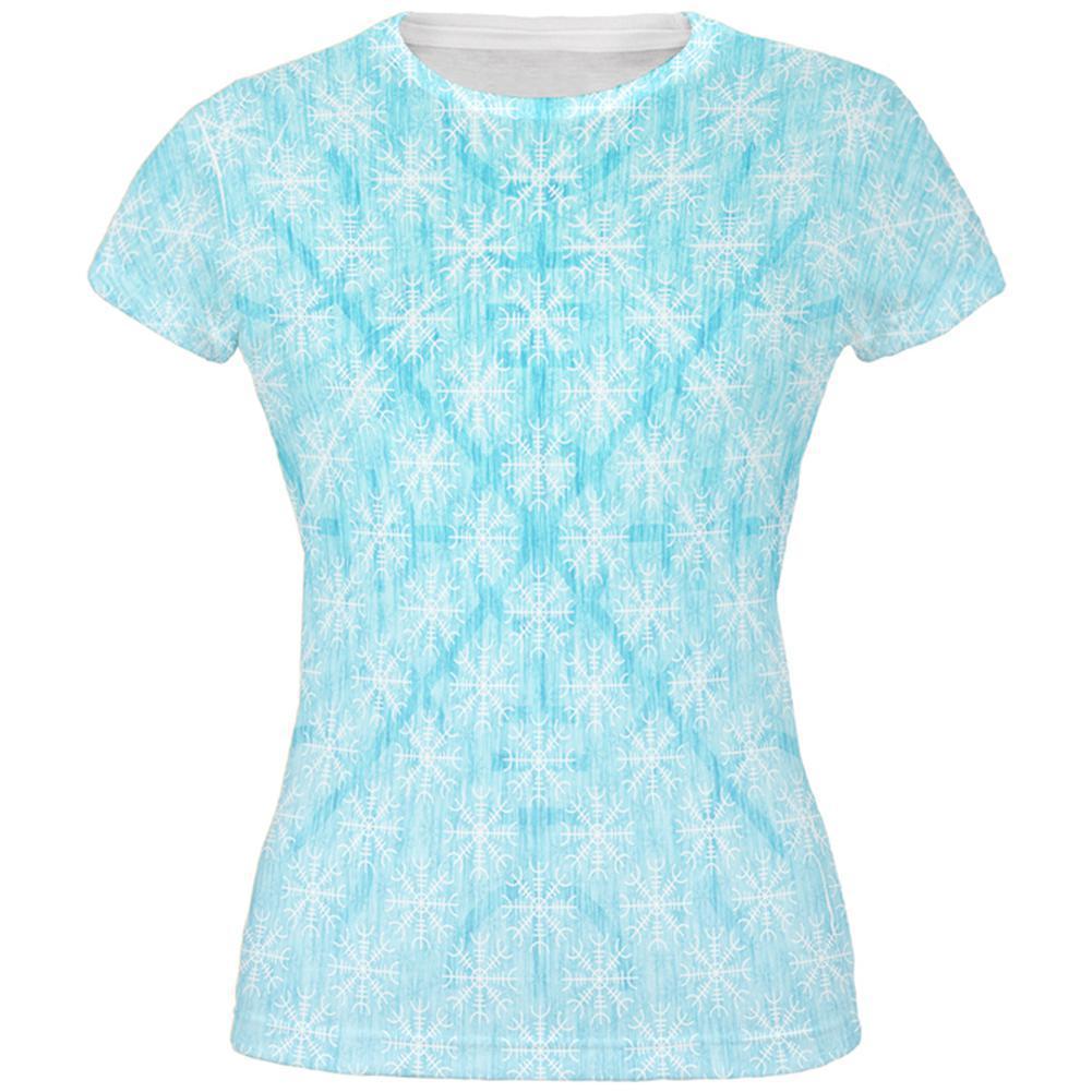 Christmas Viking Helm of Awe Snowflakes All Over Juniors T Shirt