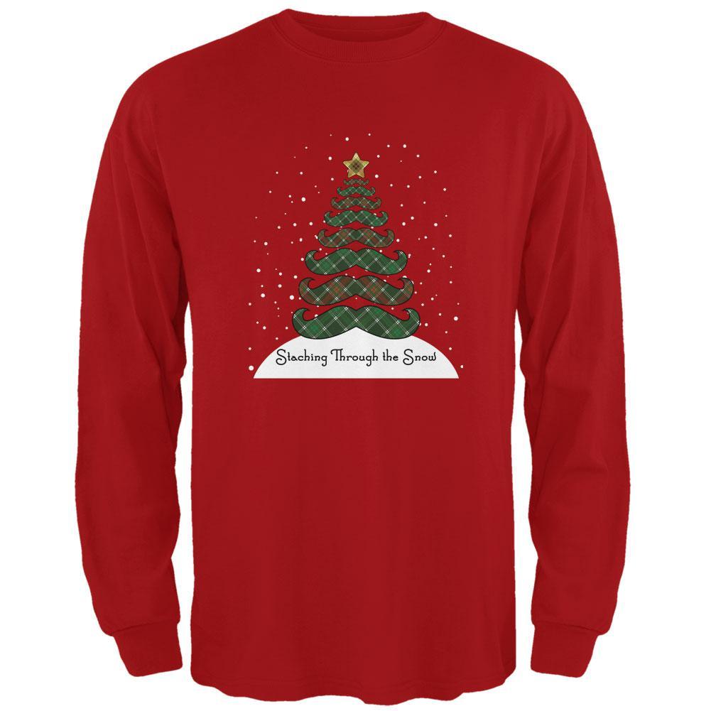 Christmas Staching Dashing Through the Snow Mustache Pun Mens Long Sleeve T Shirt