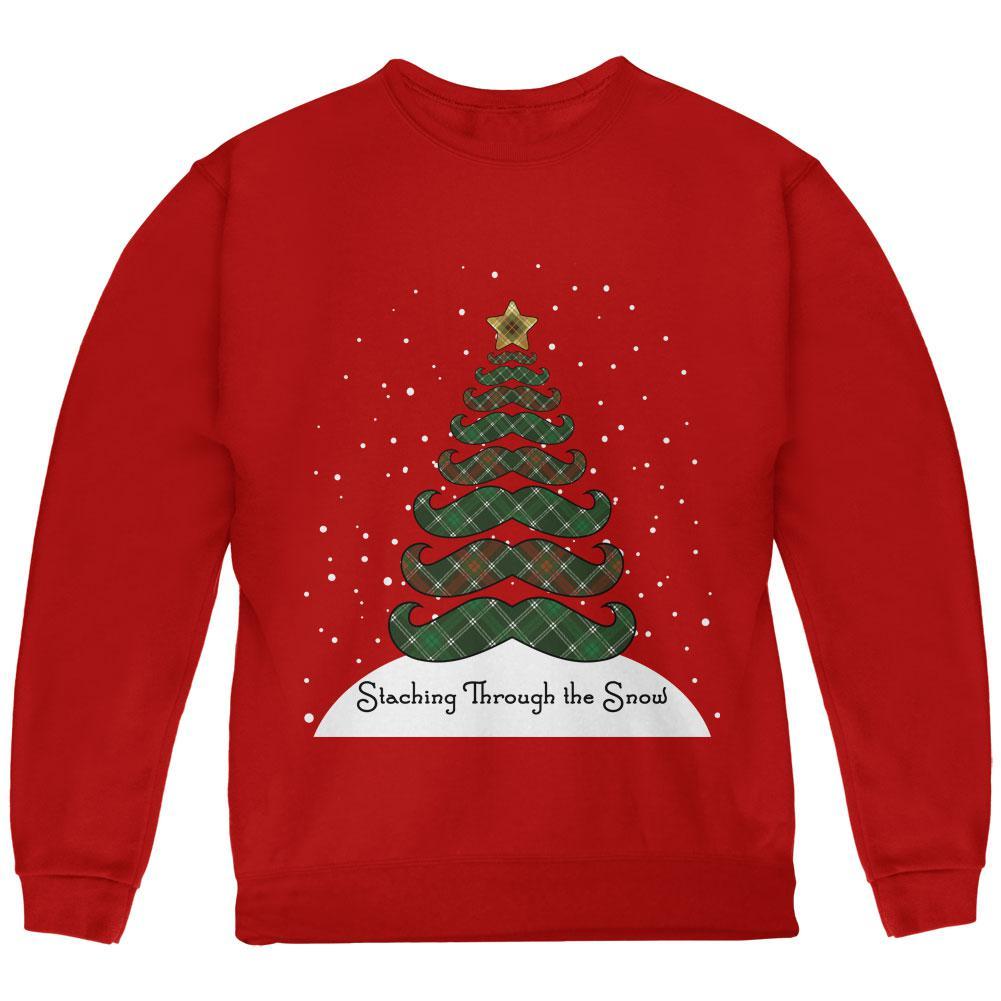 Christmas Staching Dashing Through the Snow Mustache Pun Youth Sweatshirt