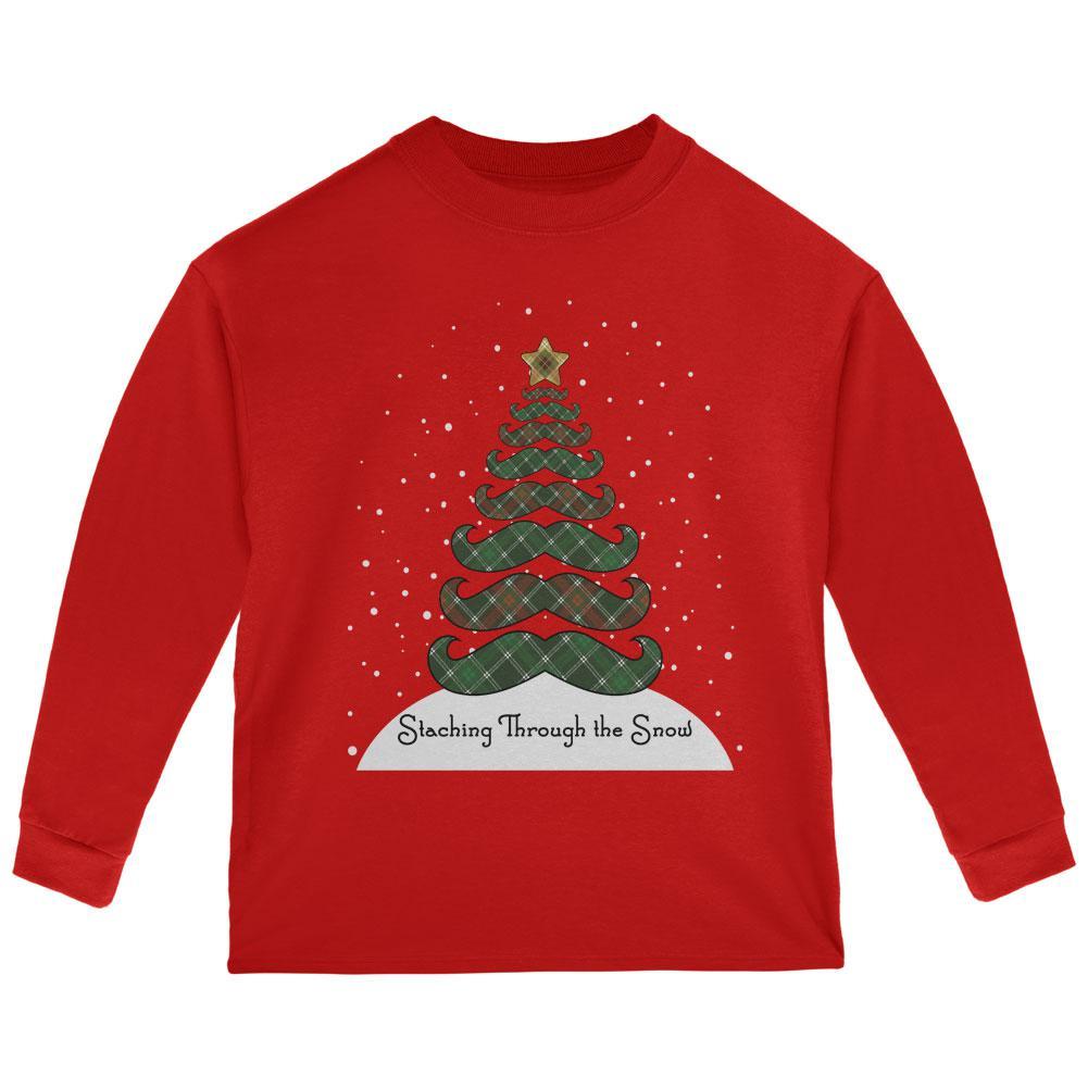 Christmas Staching Dashing Through the Snow Mustache Pun Toddler Long Sleeve T Shirt