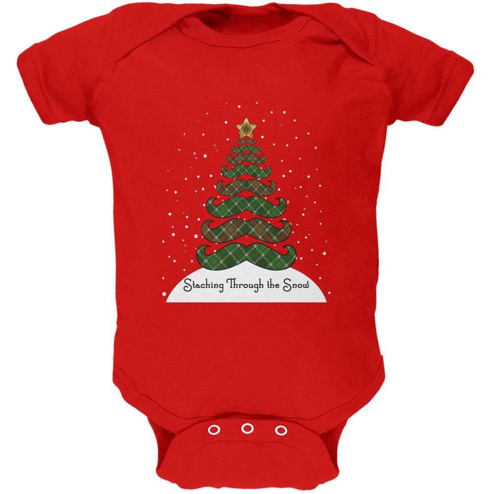 Christmas Staching Dashing Through the Snow Mustache Pun Soft Baby One Piece