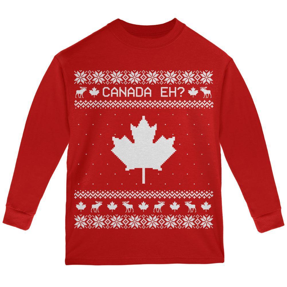 Canadian Canada Eh Ugly Christmas Sweater Youth Long Sleeve T Shirt