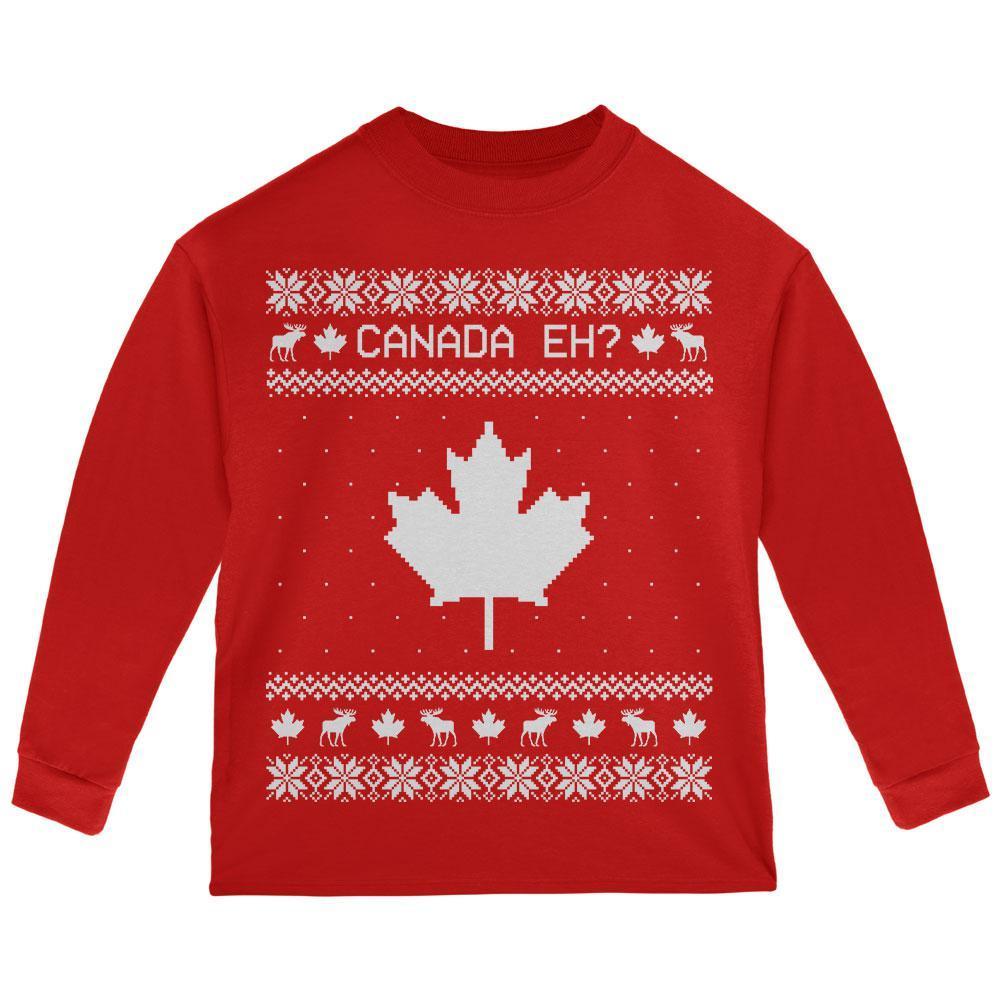 Canadian Canada Eh Ugly Christmas Sweater Toddler Long Sleeve T Shirt