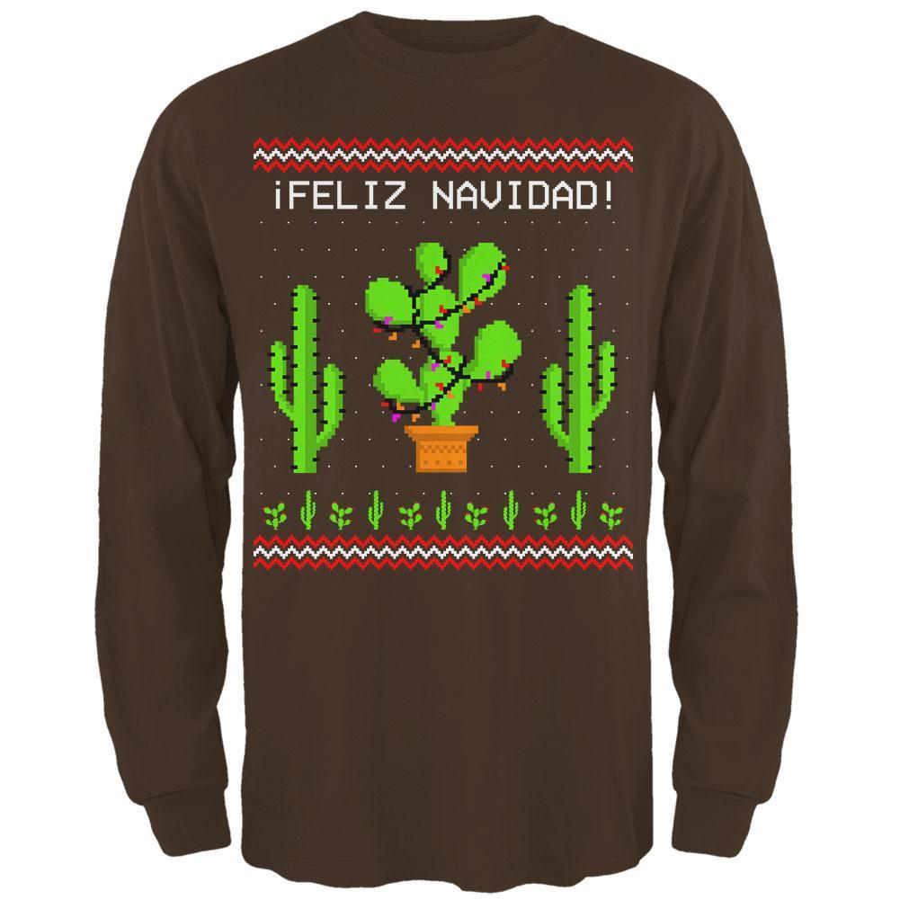 Cactus Desert Feliz Navidad Ugly Christmas Sweater Mens Long Sleeve T Shirt