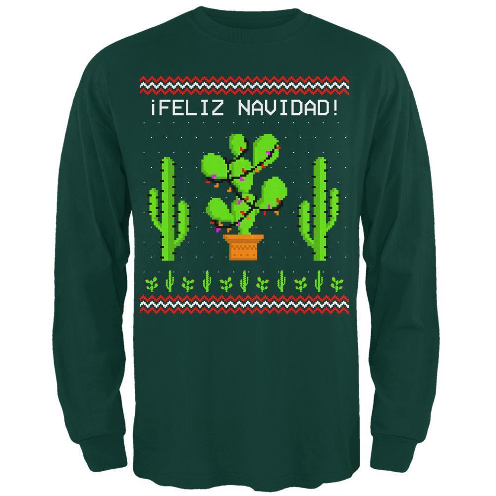 Cactus Desert Feliz Navidad Ugly Christmas Sweater Mens Long Sleeve T Shirt