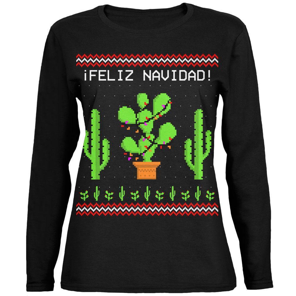 Cactus Desert Feliz Navidad Ugly Christmas Sweater Ladies' Relaxed Jersey Long-Sleeve Tee