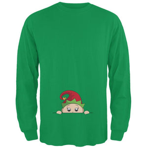 Christmas Peeking Baby Elf Green Mens Long Sleeve T Shirt