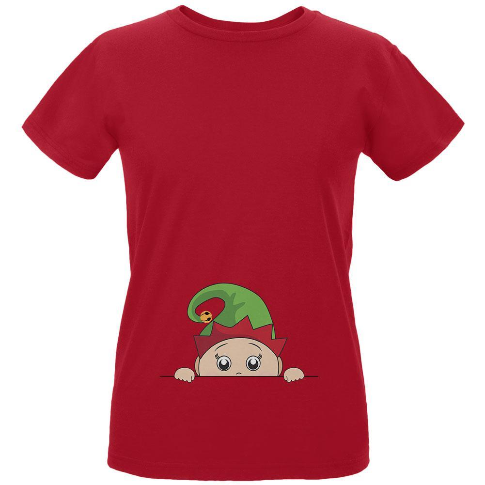 Christmas Peeking Baby Elf Green Womens Organic T Shirt