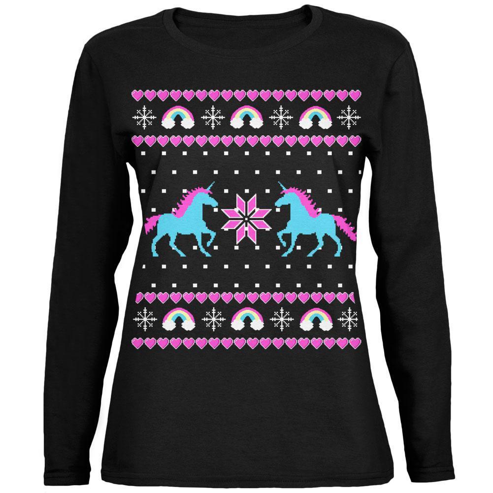 Unicorn Rainbow Ugly Christmas Sweater Ladies' Relaxed Jersey Long-Sleeve Tee