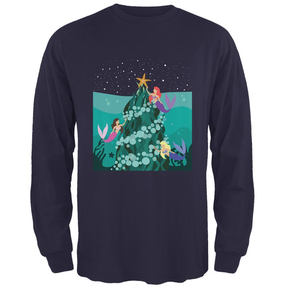 Mermaid Christmas Tree Mens Long Sleeve T Shirt
