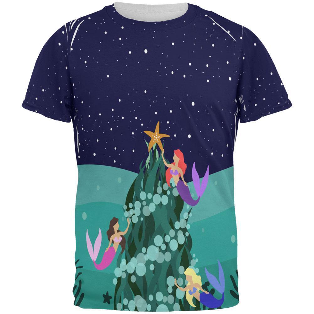 Mermaid Christmas Tree All Over Mens T Shirt