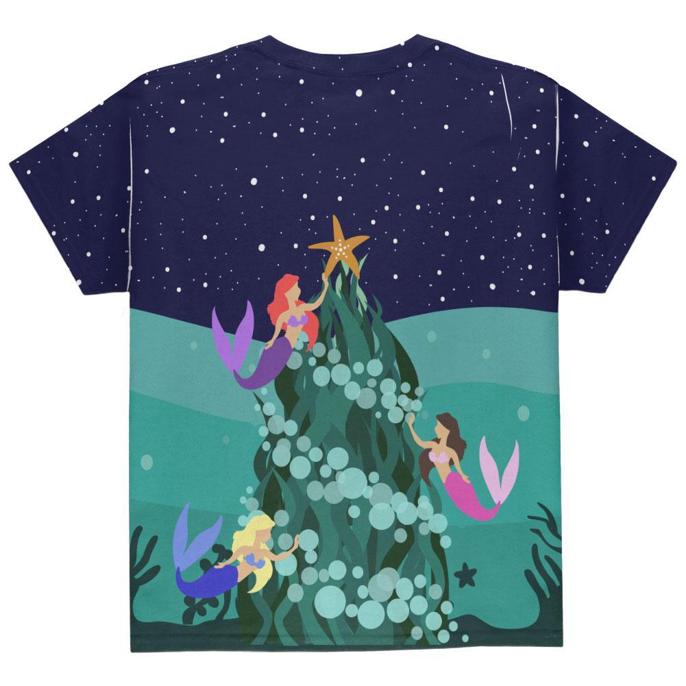 Mermaid Christmas Tree All Over Youth T Shirt