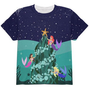 Mermaid Christmas Tree All Over Youth T Shirt