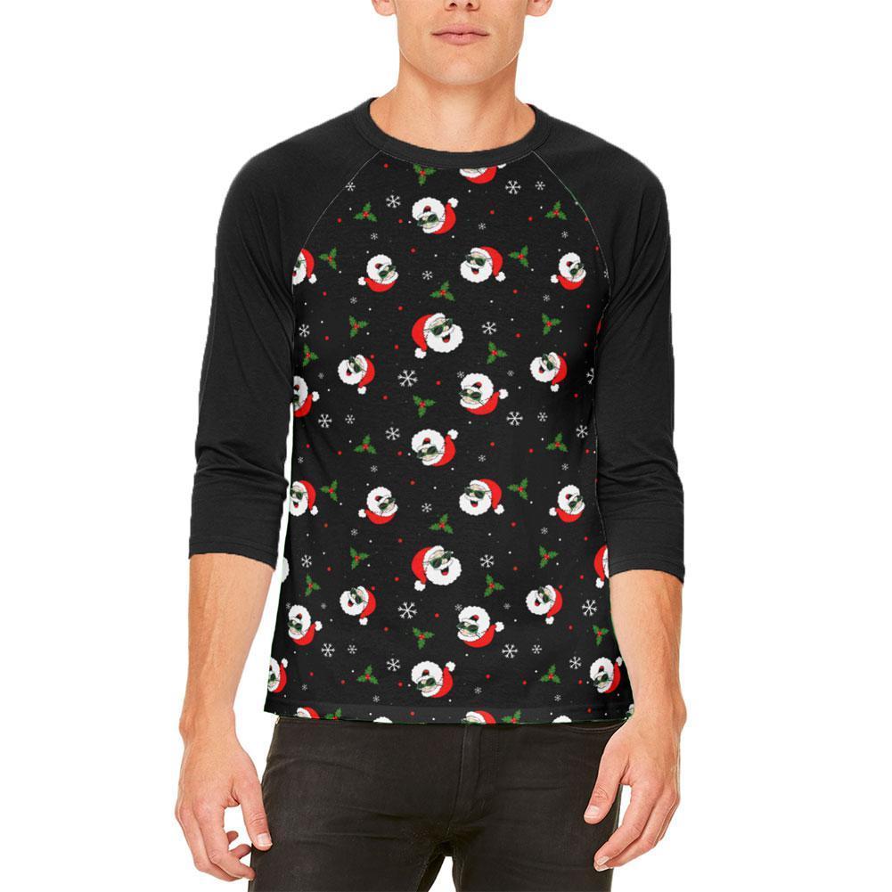 Christmas Santas in Sunglasses Pattern Mens Raglan T Shirt