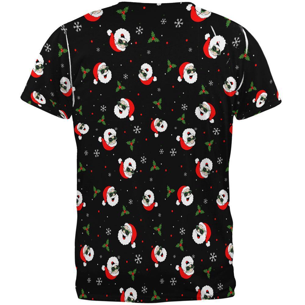 Christmas Santas in Sunglasses Pattern All Over Mens T Shirt