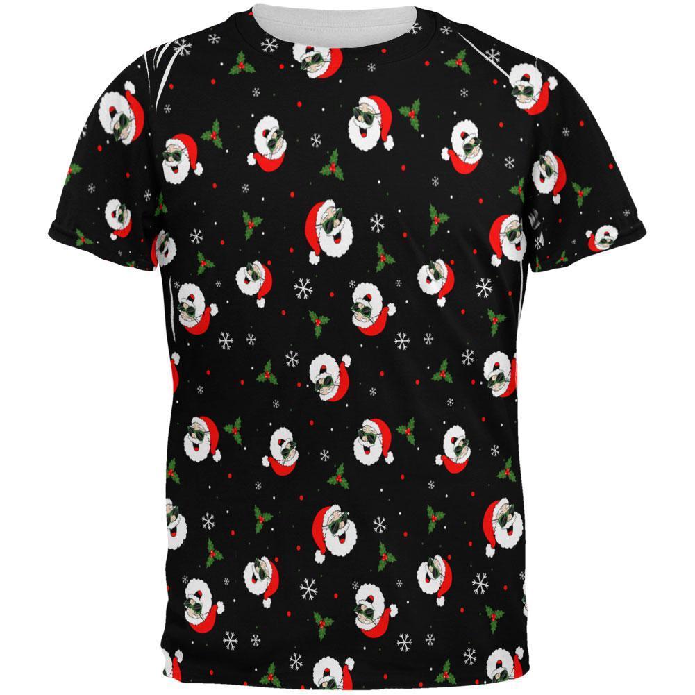 Christmas Santas in Sunglasses Pattern All Over Mens T Shirt