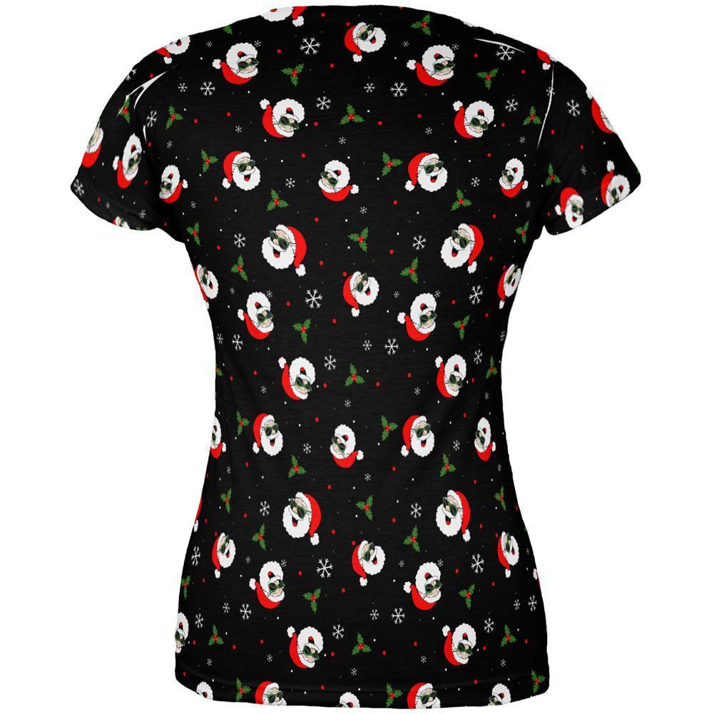Christmas Santas in Sunglasses Pattern All Over Juniors T Shirt