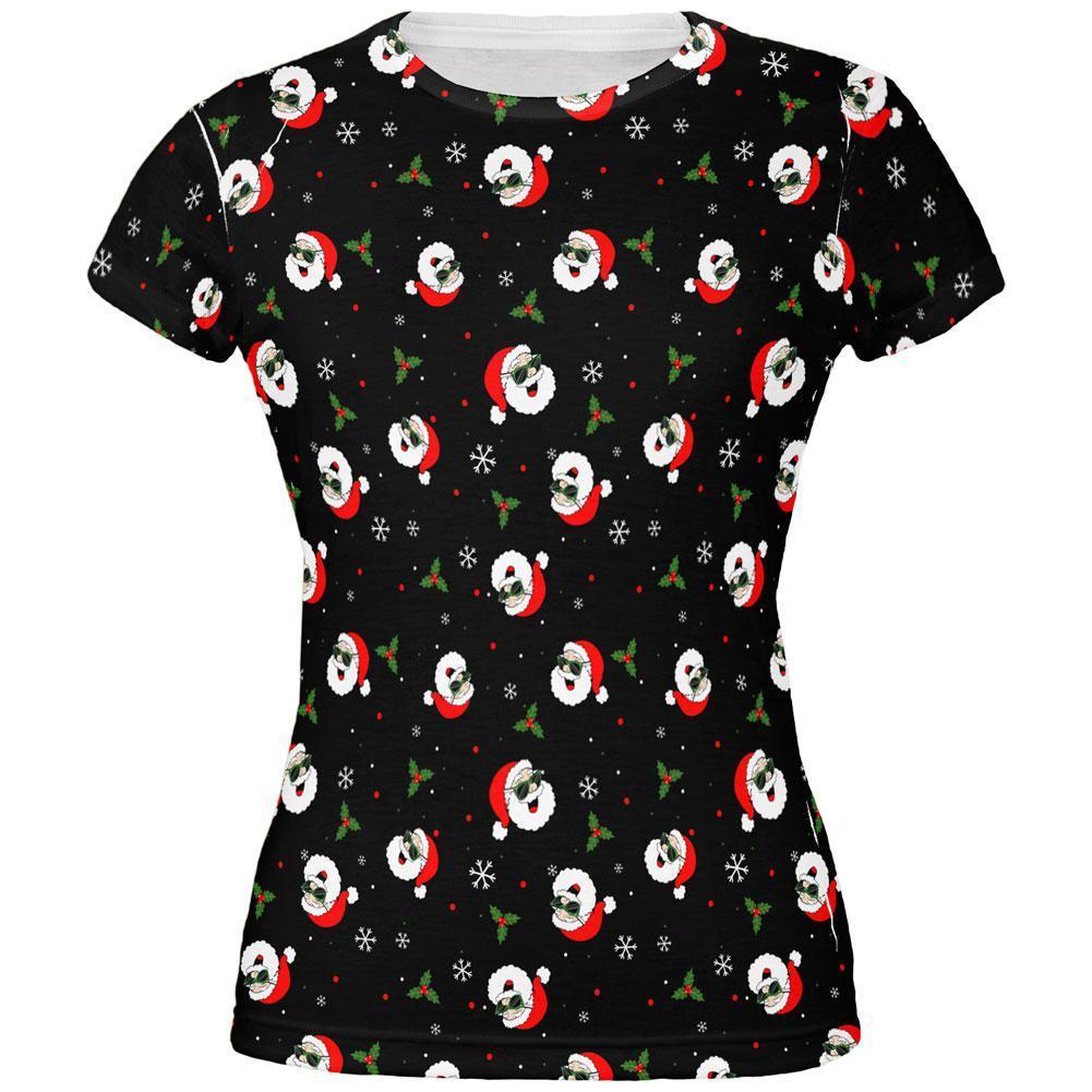 Christmas Santas in Sunglasses Pattern All Over Juniors T Shirt