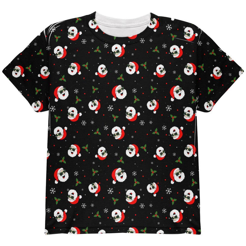 Christmas Santas in Sunglasses Pattern All Over Youth T Shirt