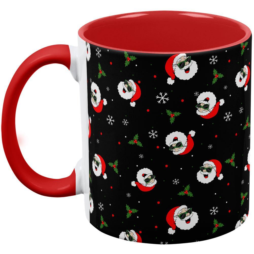 Christmas Santas in Sunglasses Pattern Red Handle Coffee Mug