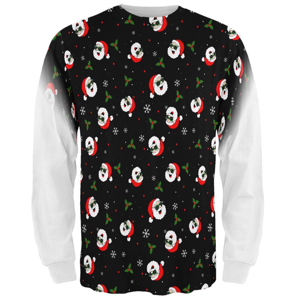Christmas Santas in Sunglasses Pattern All Over Mens Long Sleeve T Shirt